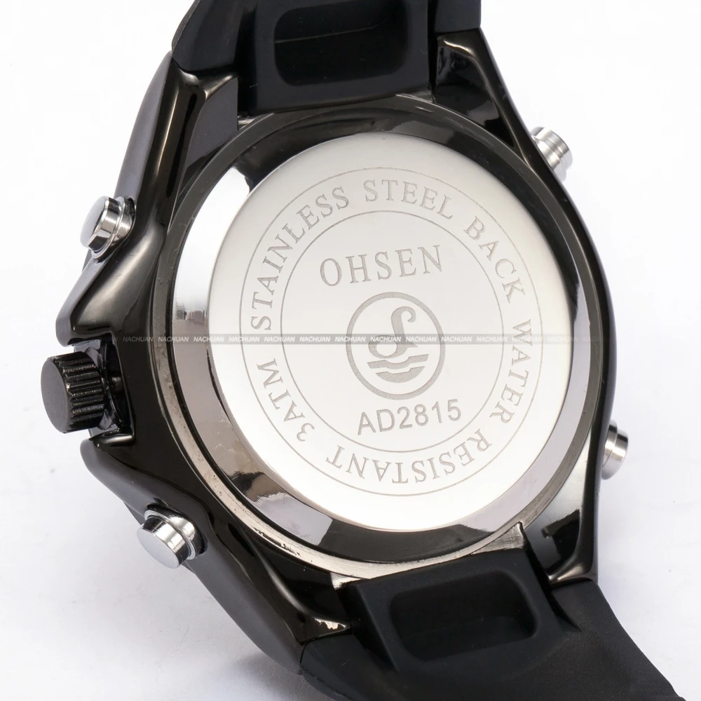 Бренд Ohsen Для мужчин мальчиков красный аналого цифровой ЖК дисплей Dual Time Дата