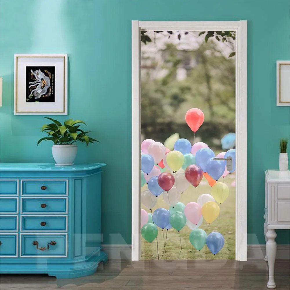 Door Stickers PVC Poster Self Adhesive Balloon Home Decoration 3D Canvas Print Waterproof Wallpaper For Living Room Art Picture | Дом и сад