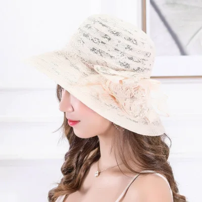 light pink Новинка, летняя элегантная женская шляпа с широкими полями, кружевная шляпа, женские вечерние шляпы, пляжные УФ-шляпы, женские шляпы - Цвет: light pink