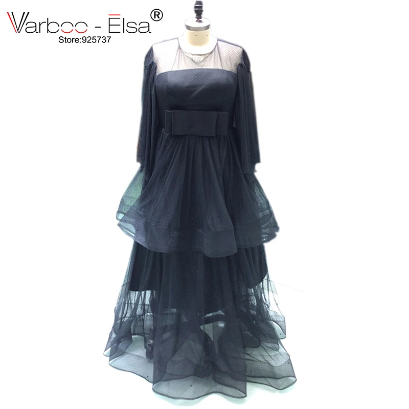 VARBOO_ELSA robe de soiree черное вечернее платье из тюля с бантом большого размера круглым