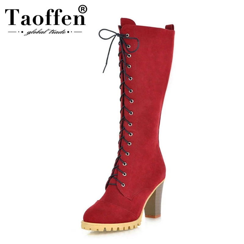 Женские сапоги на платформе taofen зимние до колена в английском стиле шнурках