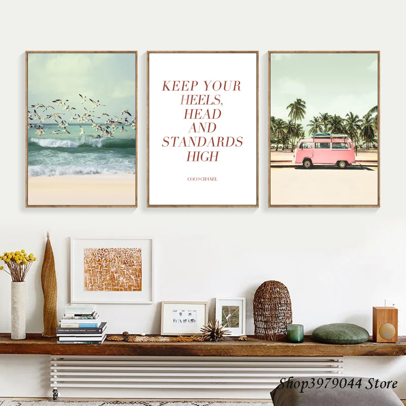 Морской пейзаж плакаты и принты Искусство Печать зеленые растения Холст Картина