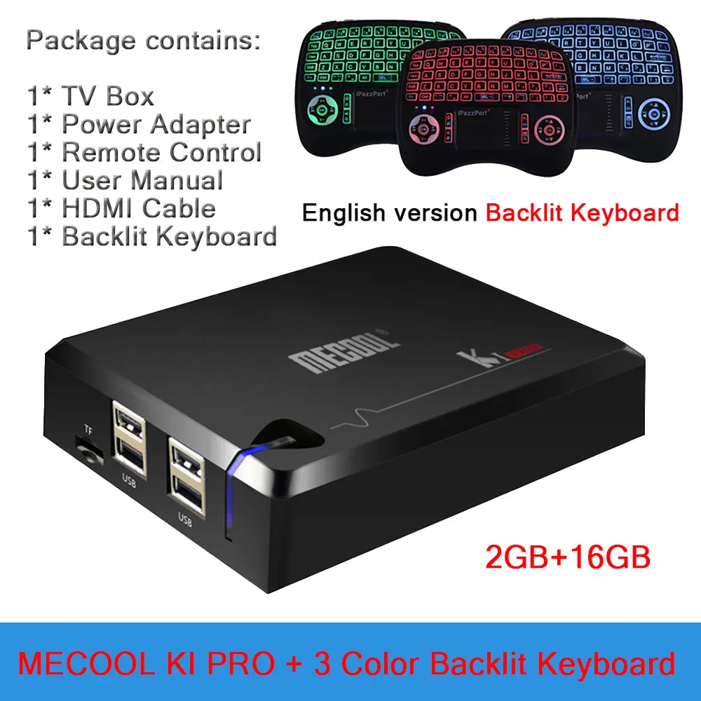 Add English MECOOL KI PRO DVB Android 7,1 Smart tv Box Гибридный DVB-T2/DVB-S2/DVB-C Amlogic S905D Quad 2 Гб+ 16 Гб K1 PRO 5G wifi телеприставки - Цвет: Add English
