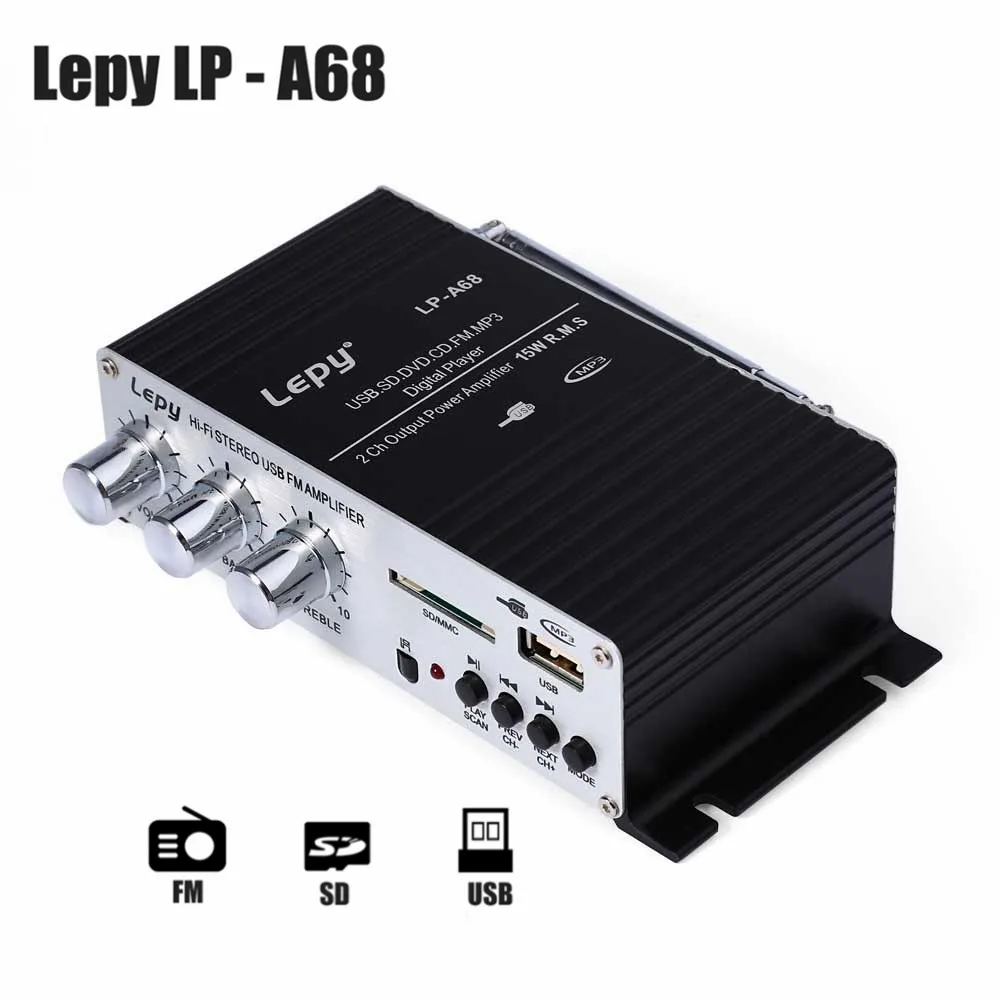 Lepy LP A68 Mini 2 Каналы стерео аудио усилитель Выход Мощность Поддержка SD/MMC/USB Hi Fi