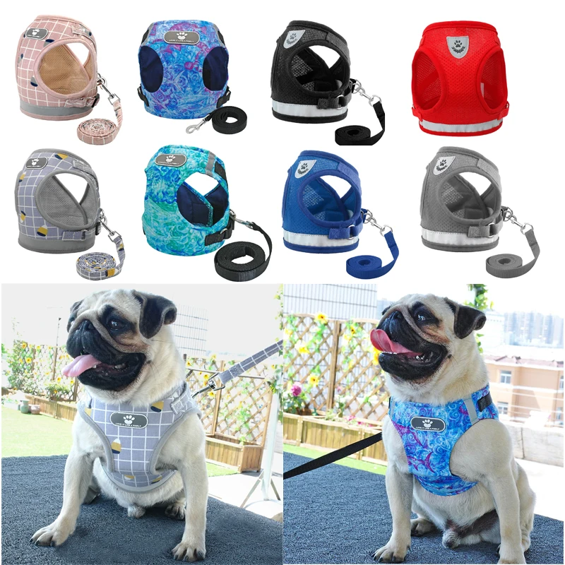 Светоотражающая шлейка и поводок для маленьких собак мягкая воздухопроницаемая