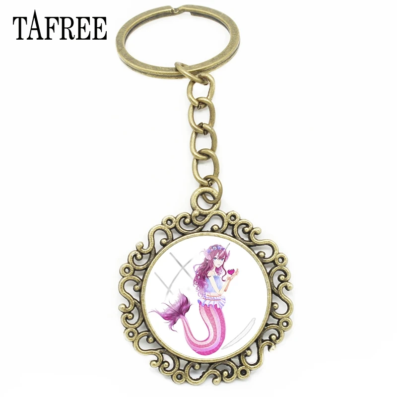 

TAFREE Mermaid Elves Lace Keychains Antique Bronze Plated New Fashion Trendy Key Chain For Car Keys Handbag Jewelry