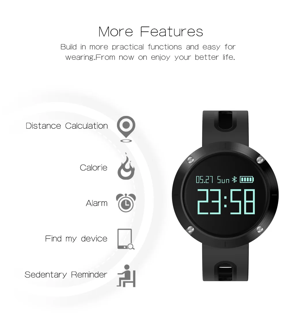 Водонепроницаемый смарт-браслет JingTider DM58 с пульсометром Bluetooth тонометром IP67 |