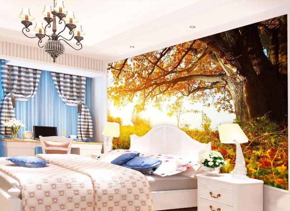 Фотообои на заказ с осенним пейзажем деревом объемные стереоскопические обои