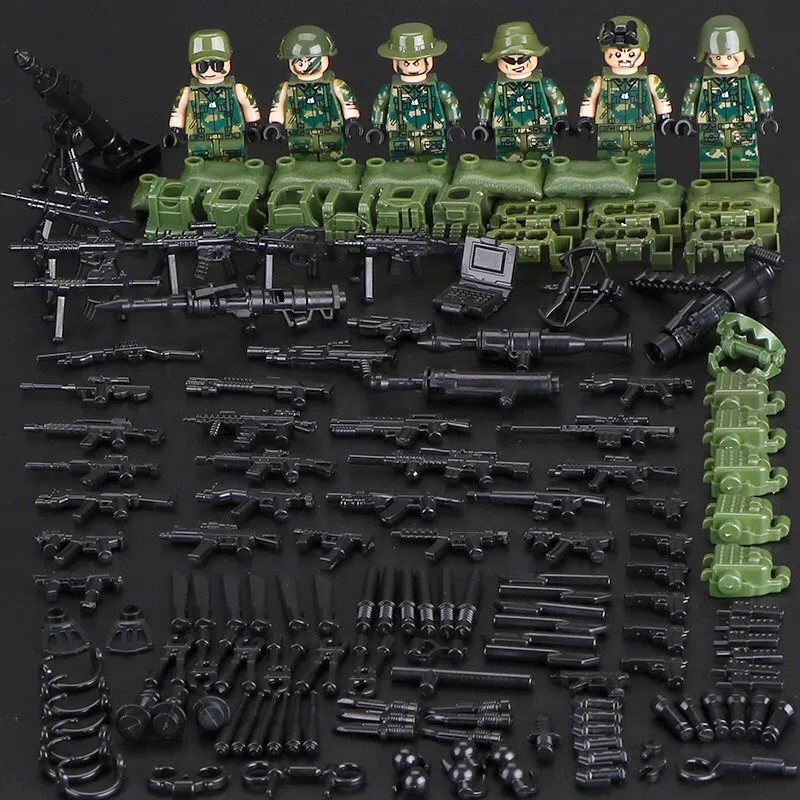 Military Building Blocks Set German Soviet Army WW2 Soldier Weapon Special Force CS SWAT Team Guns Toy Figures Accesories Bricks