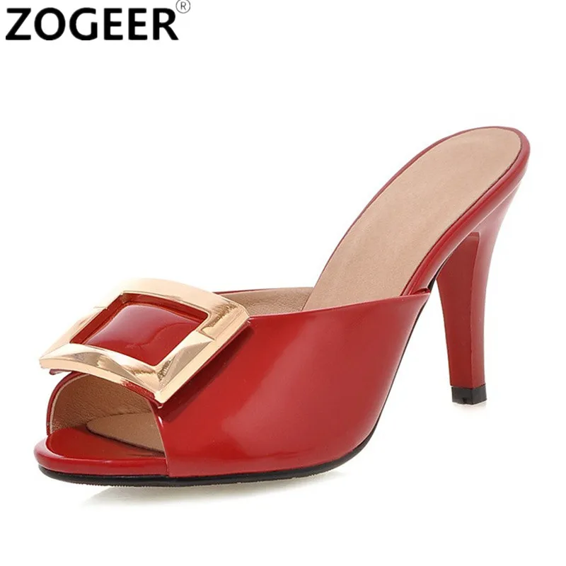 Женские мюли из ПУ кожи обувь на высоком каблуке с открытым носком пряжка летние