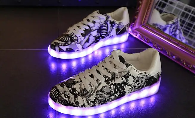 7ipupas 27-44 USB зарядка модный светодиодный обуви новые граффити светящиеся кроссовки для мальчиков и девочек унисекс светящийся светильник кроссовки