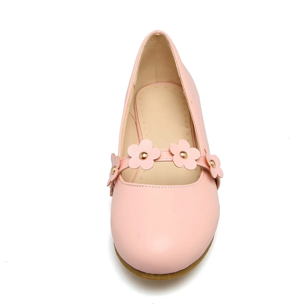 

Smirnova large size 32-43 solid color fashion casual shoes flat heel round toe flower pu leather spring summer women shoes