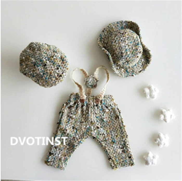 Dvotinst/реквизит для новорожденных; брюки на подтяжках для маленьких мальчиков+ 2 шляпы; комплект джентльмена из 3 предметов; костюм; одежда для студийной фотосессии - Цвет: 35-146