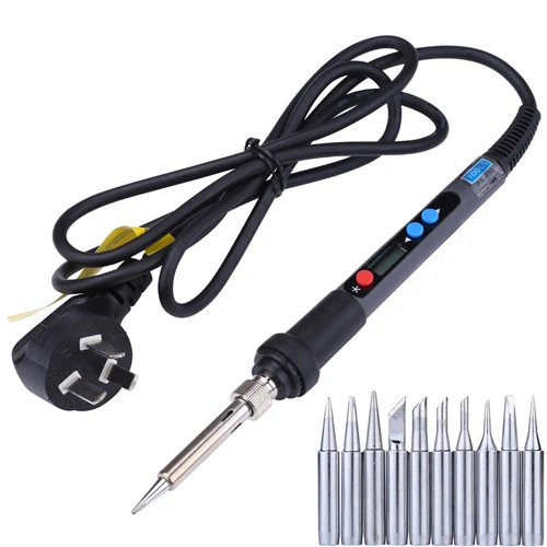 CN Plug 220V 90 Вт, 110 В/220 В, Электрический паяльник, цифровой ЖК-дисплей, инструмент для сварки, паяльник с наконечниками 10 шт - Цвет: CN Plug 220V