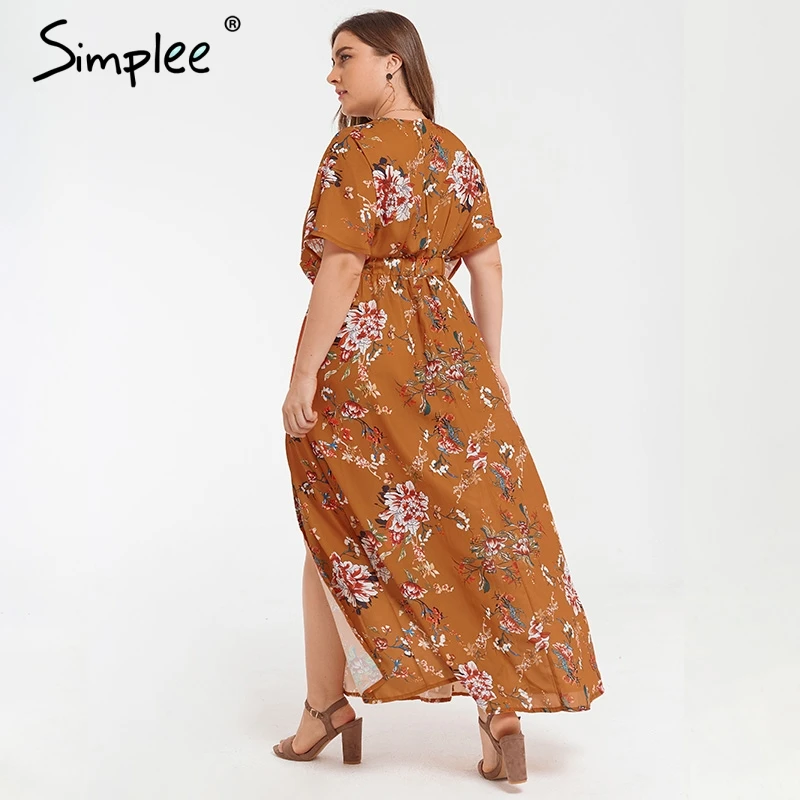 Simplee богемное платье с цветочным принтом размера плюс женское праздничное v