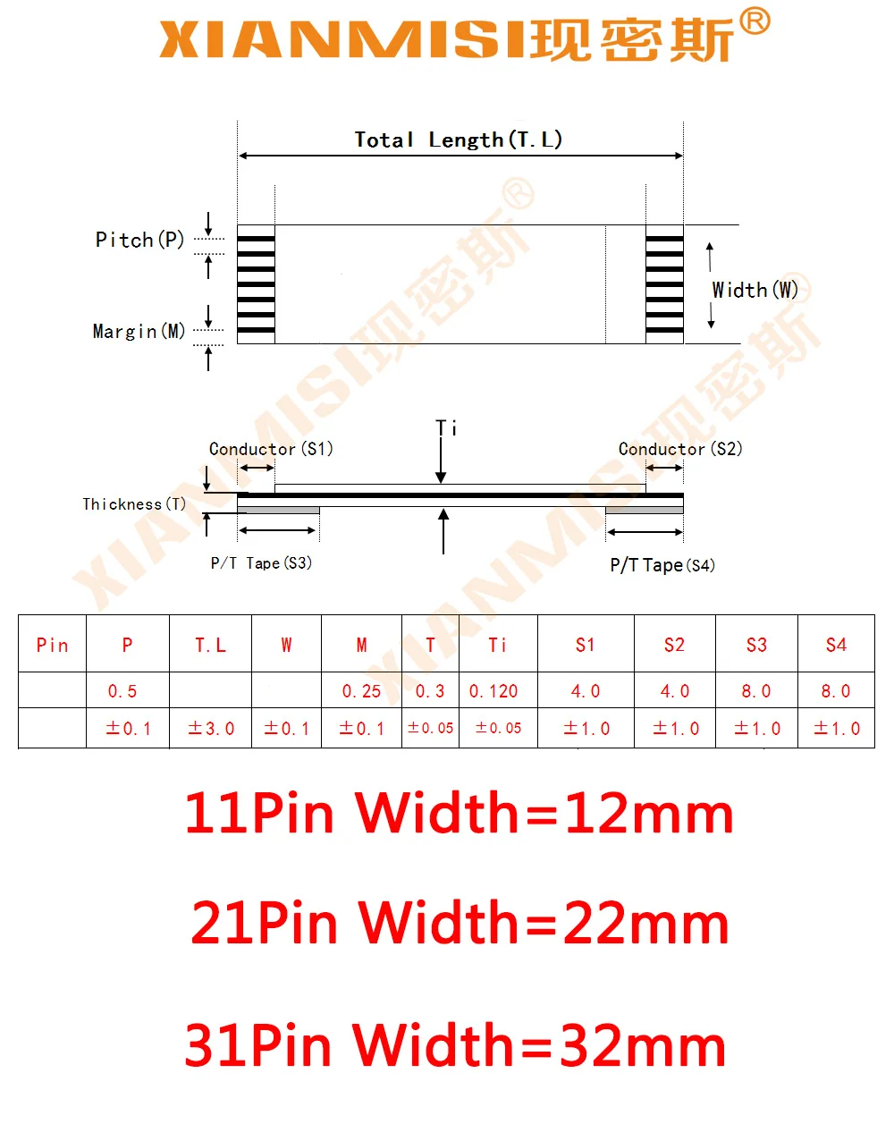 FFC FPC плоский гибкий кабель удлинитель для 11Pin 21Pin 31Pin с одной стороны 1 0 мм Шаг AWM VW