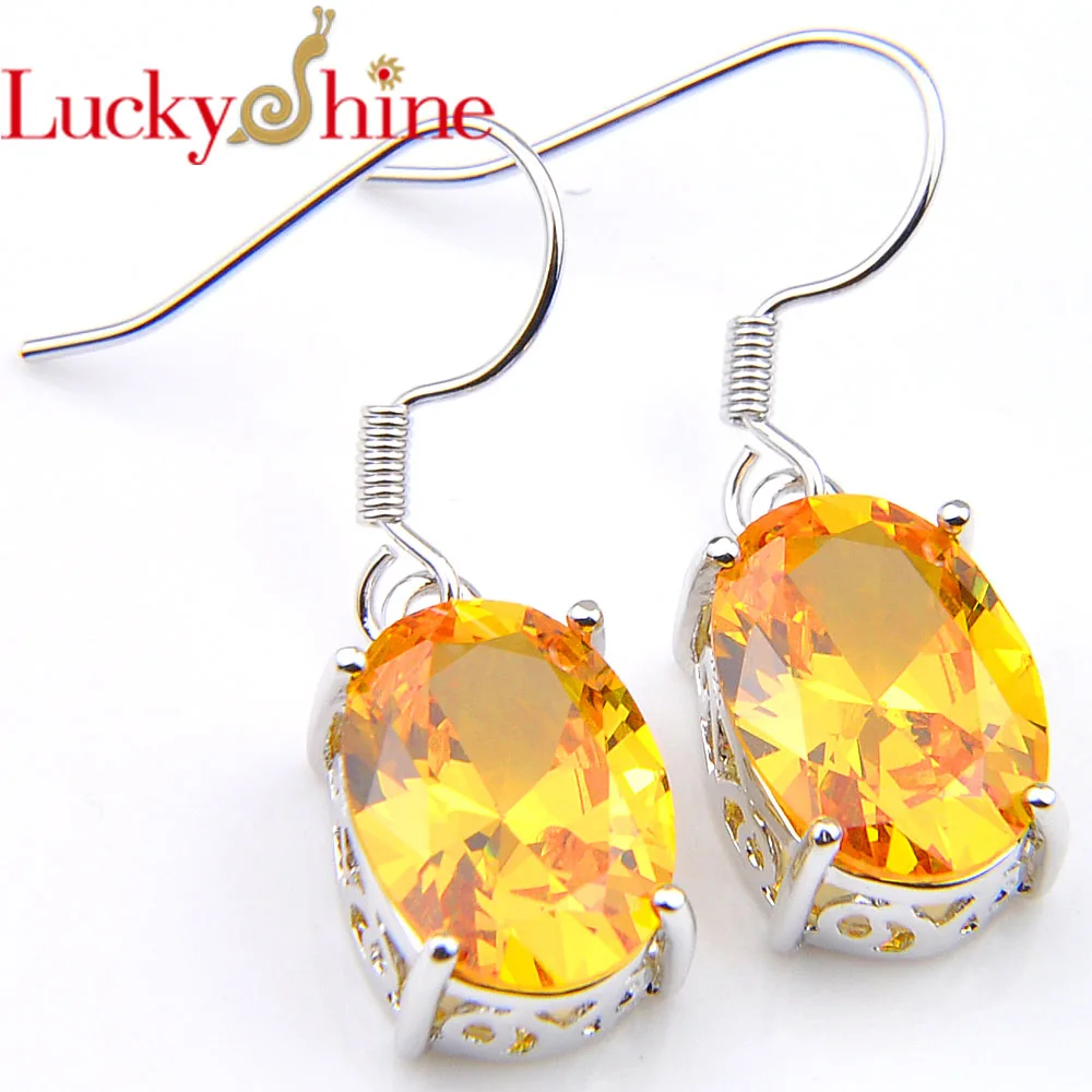 Luckyshine праздничный подарок овальные серьги с желтым кристаллом циркония женские