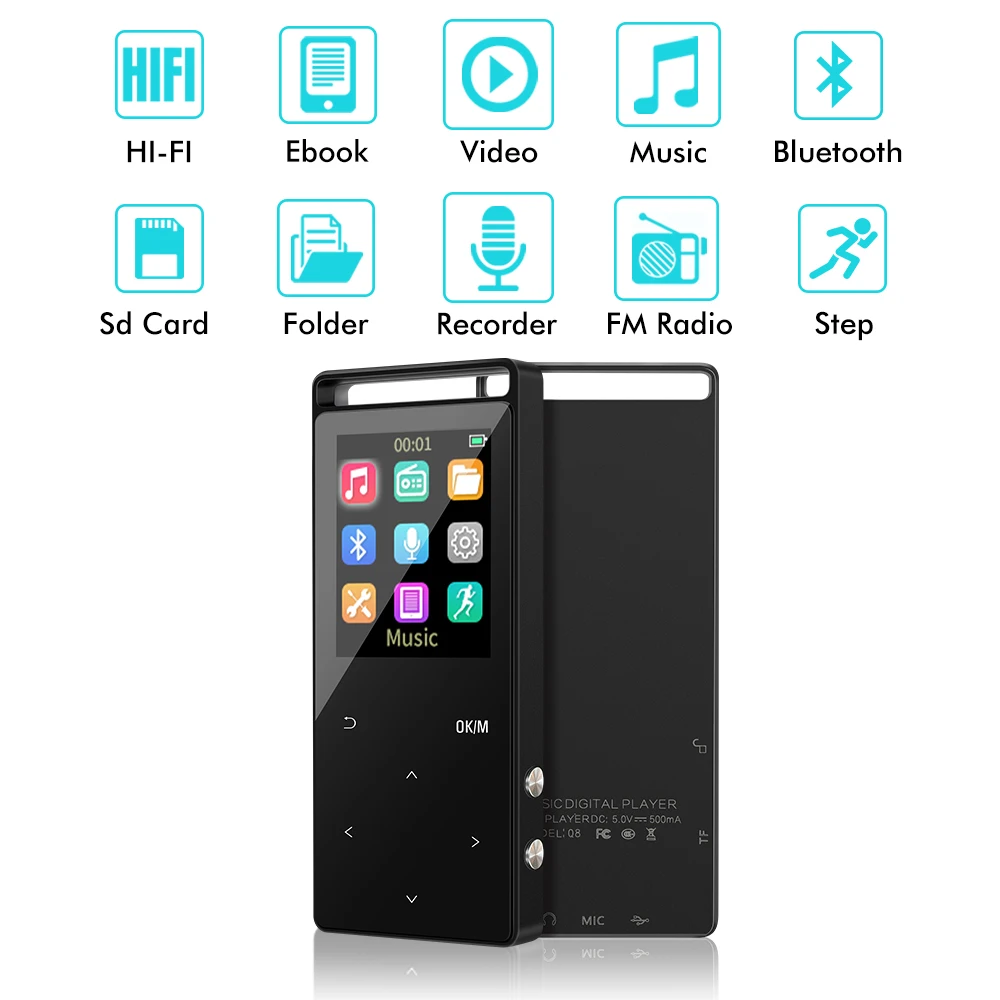 Mini MP3 Player Metal 16GB Bluetooth Mp3 Music For Russia W Earphone FM Radio Photo Browsing Video Play Pedometer | Электроника