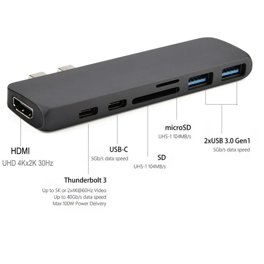 USB Type C Hub Adapter Thunderbolt 3 Dual 3.0 Polt With HDMI 4K Micro SD TF Card Reader For MacBook Pro Dropshipping 18Mar30 | Компьютеры