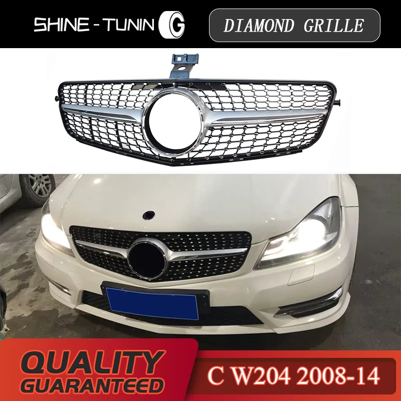 Передняя решетка для Mercedes Benz C Class W204 Алмазная C180 C200 C300 C250 C350 2008-14 с эмблемой |