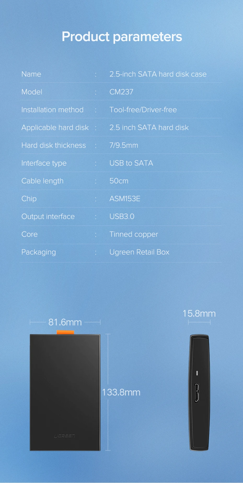 Ugreen 2,5 HDD чехол SATA к USB 3,0 адаптер внешний жесткий диск Корпус для SSD диск коробка-чехол на HDD HD 2,5 SSD чехол SATA к USB