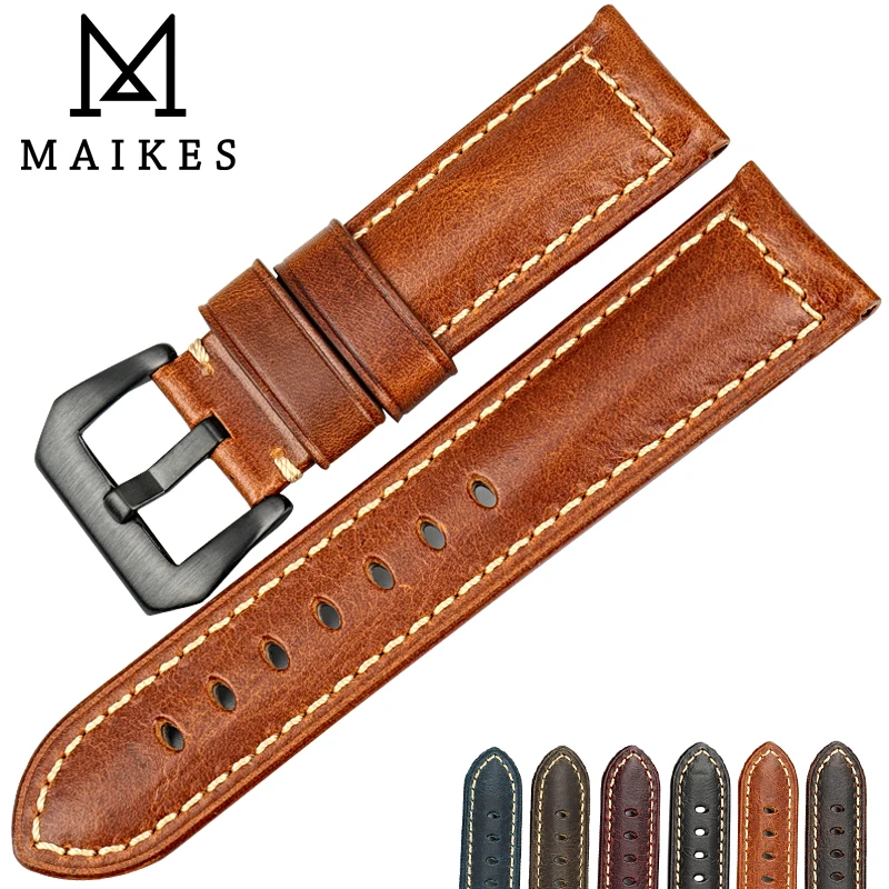 MAIKES винтажный Красный итальянский ремешок из коровьей кожи 20 мм 22 мм 24 мм 26 мм аксессуары для часов браслет Ремешки для наручных часов Panerai