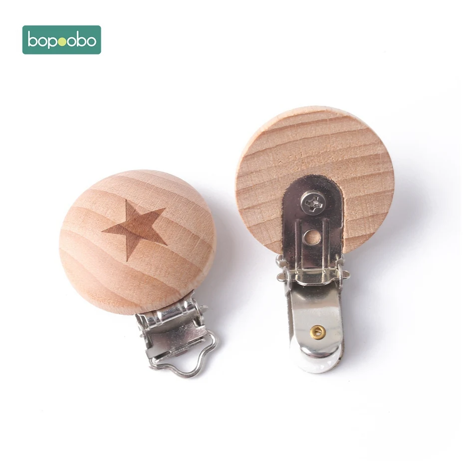 Bopoobo, 2 шт., деревянная соска, Детские аксессуары, деревянная Соска с животным, металлические зажимы, держатель, сердце, соска, деревянный детский Прорезыватель - Цвет: Star Pacifier Clip