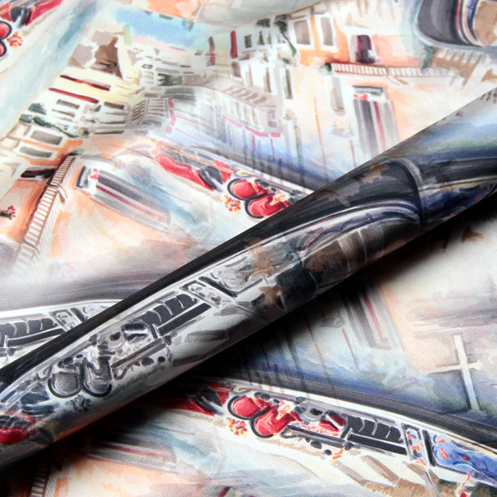 

118cm wide 19mm 93% silk & 7% spandex city print silk satin fabric for summer dress shirt clothes cheongsam D242