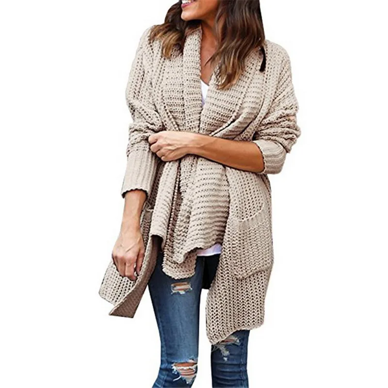 Длинный кардиган женский свободные кимоно Повседневное Вязание вязаный джемпер