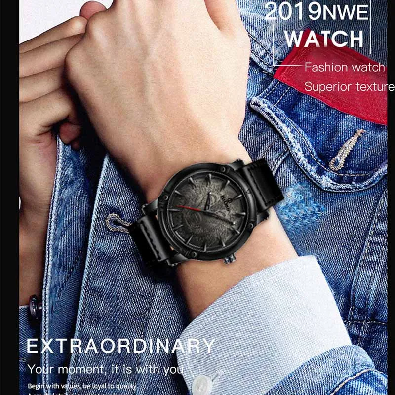 

BIDEN New Fashion Stylish Wolf Dial Mens Watches Men Simple Waterproof Leather Strap Analog Quartz Wristwatch