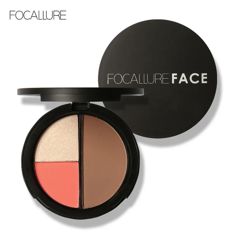 FOCALLURE Brand 3 Colors Shimmer Bronzers and Highlighters Powder Makeup Blusher iluminador Highlighter Palette Cosmetics