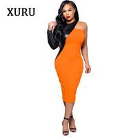 xuru 2020 new pu leather stitching long sleeved dress sexy womens xl dress club party dress