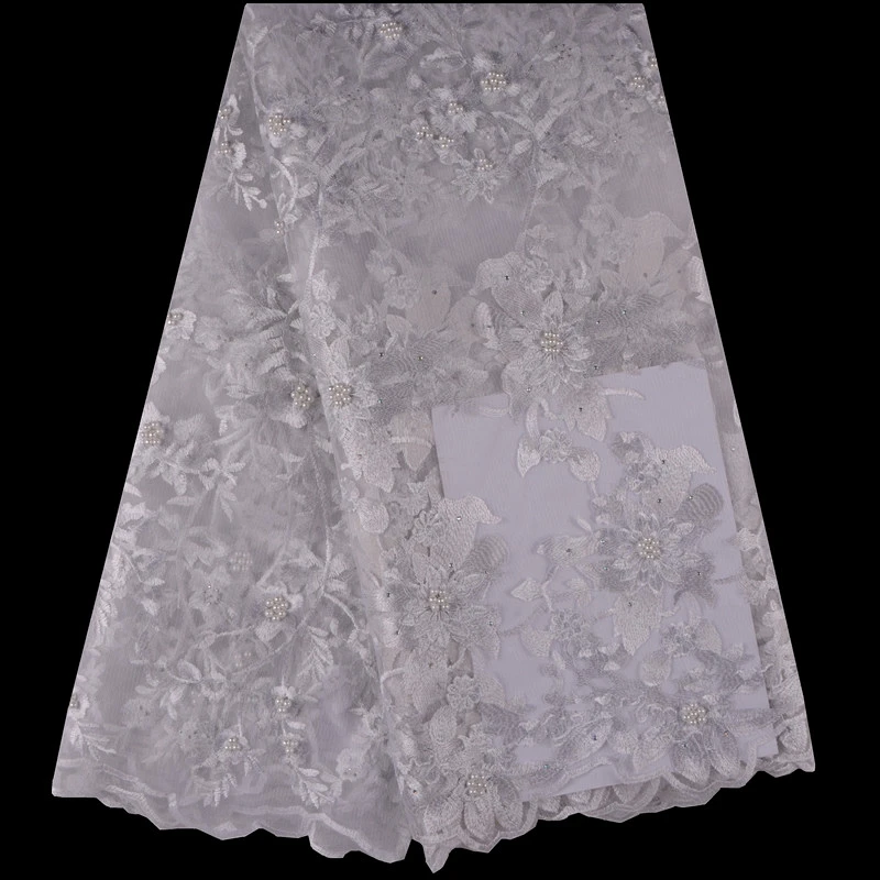 

Latest French Lace Fabrics High Quality Nigerian Tulle White Lace Fabric African Laces Fabrics Wedding New Style Net Lace 1014