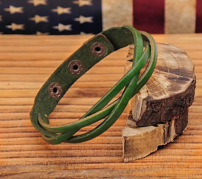 Зеленая плетеная искусственная коровья кожа G548 новинка|bracelet zebra|bracelet flashbracelet