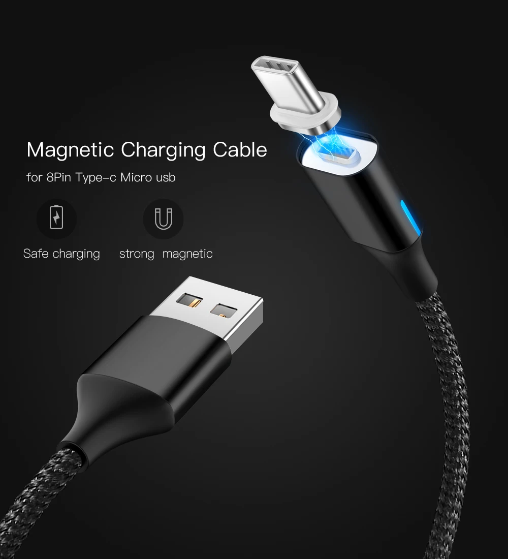 Магнитный type C mi cro USB зарядный кабель USB C шнур быстрой зарядки для huawei светодиодный магнит зарядное устройство телефон Кабо Для samsung Xiaomi mi 9
