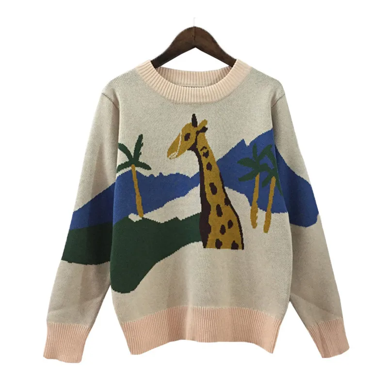 beige pink Мультяшные женские свитера, весна, новые модные пуловеры с длинным рукавом, повседневные топы C-335 - Цвет: beige pink