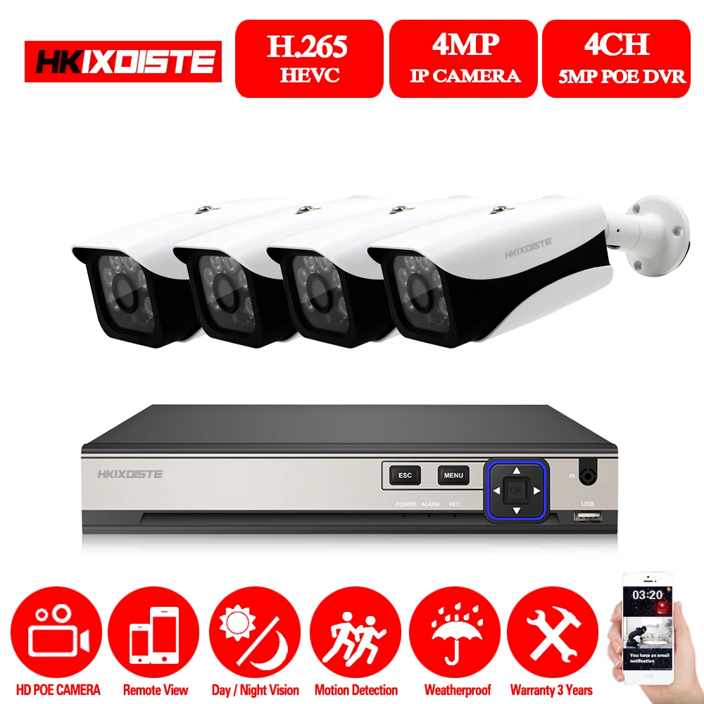 4CH 5MP CCTV камера система NVR комплект наружной безопасности 4x4 MP POE IP P2P IR CUT домашняя