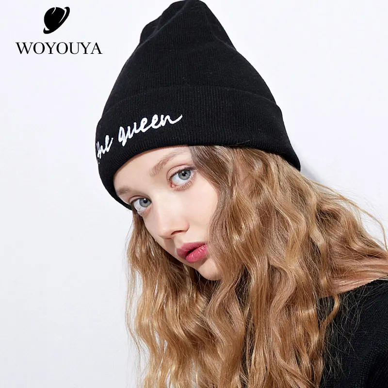 WOYOUYA/осенне зимняя вязаная шапка с буквами Женская универсальная простые женские
