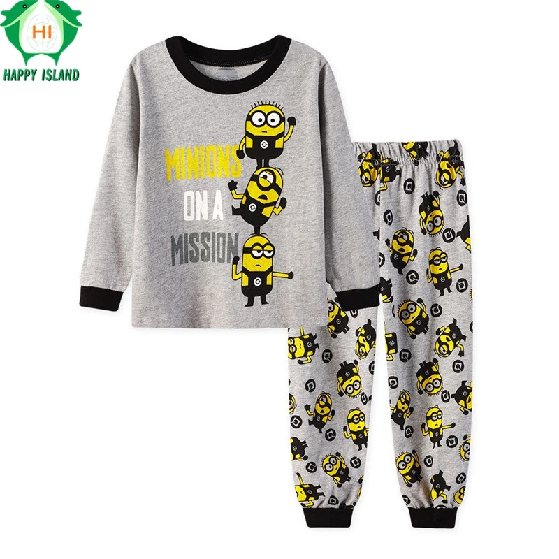 Lovely Spring Children Boy Kid Clothing Sets Minion Suits 2pcs Top+Pants Sleepwear Long Sleeve Movie Cartoon Pajamas Home Wear | Детская