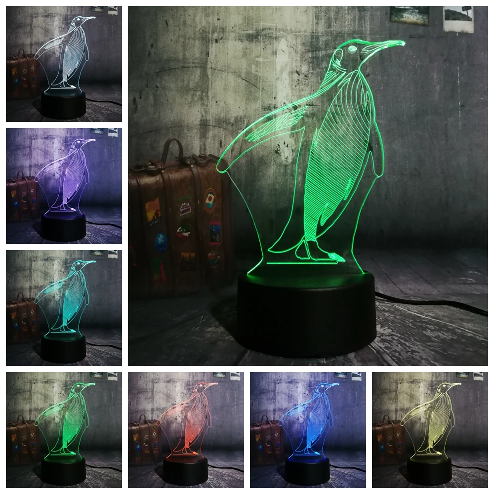3D LED милый пингвин Ночной светильник 7 цветов меняющий настольный USB сенсорный