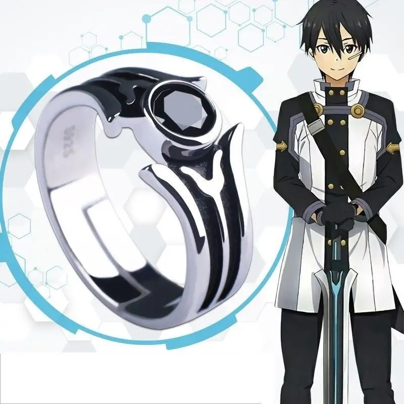 Аниме меч искусство онлайн Kirito Косплей Сан 925 серебро Kirigaya Kazuto кольцо