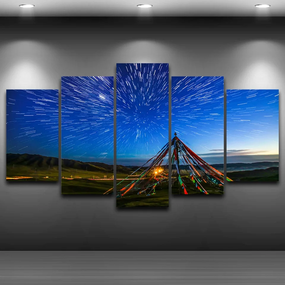 Декор Гостиная холст HD печати Живопись 5 Панель звездного неба ночное рама для