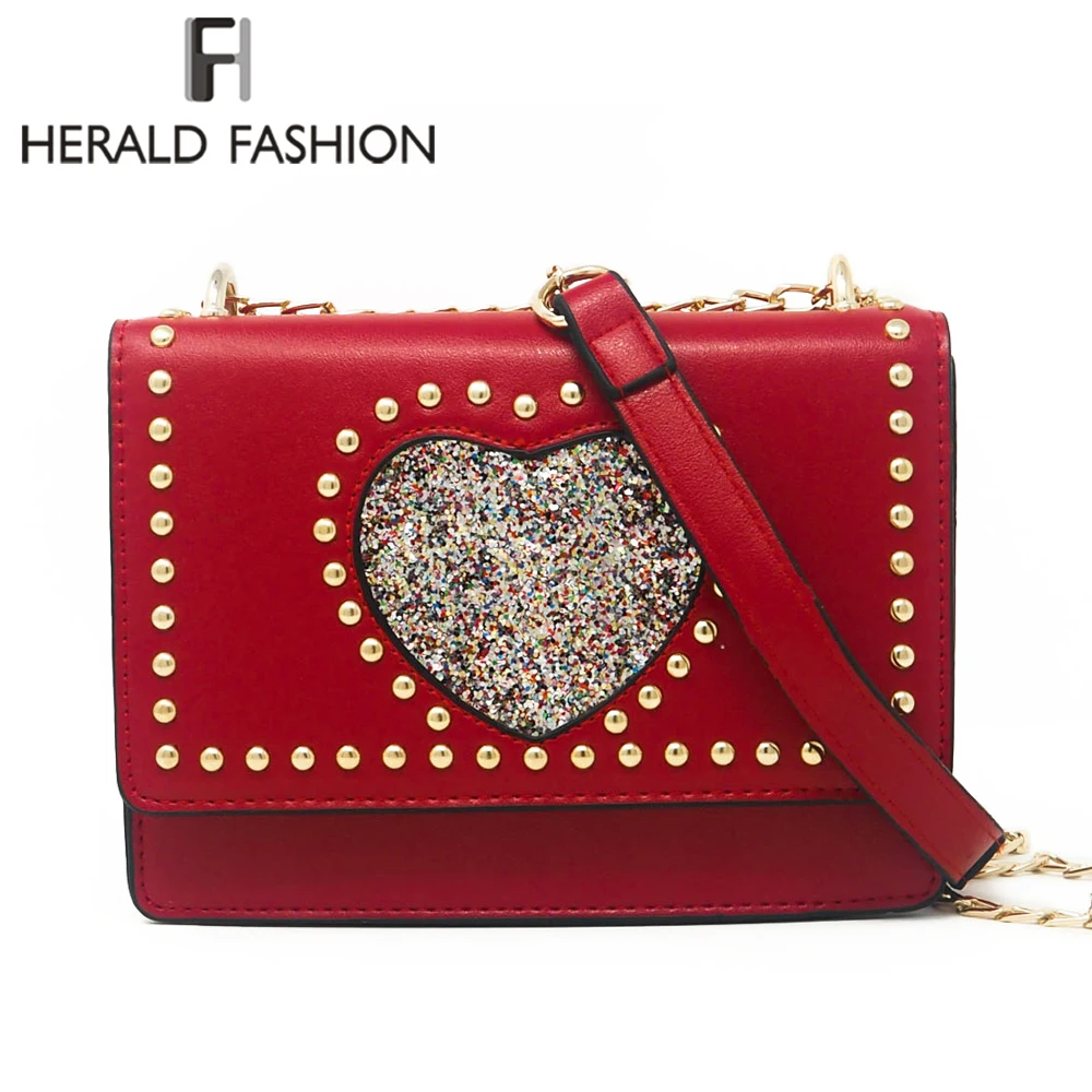 Herald Fashion женские сумки мессенджеры с блестками в форме сердца женская кожаная