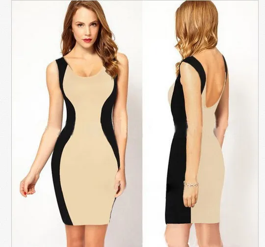 New 2014 Summer Sexy Women Slim Fit Patchwork Package Hip Dresses Sleeveless Tank Pencil Dress Vestidos S M L XL | Электроника