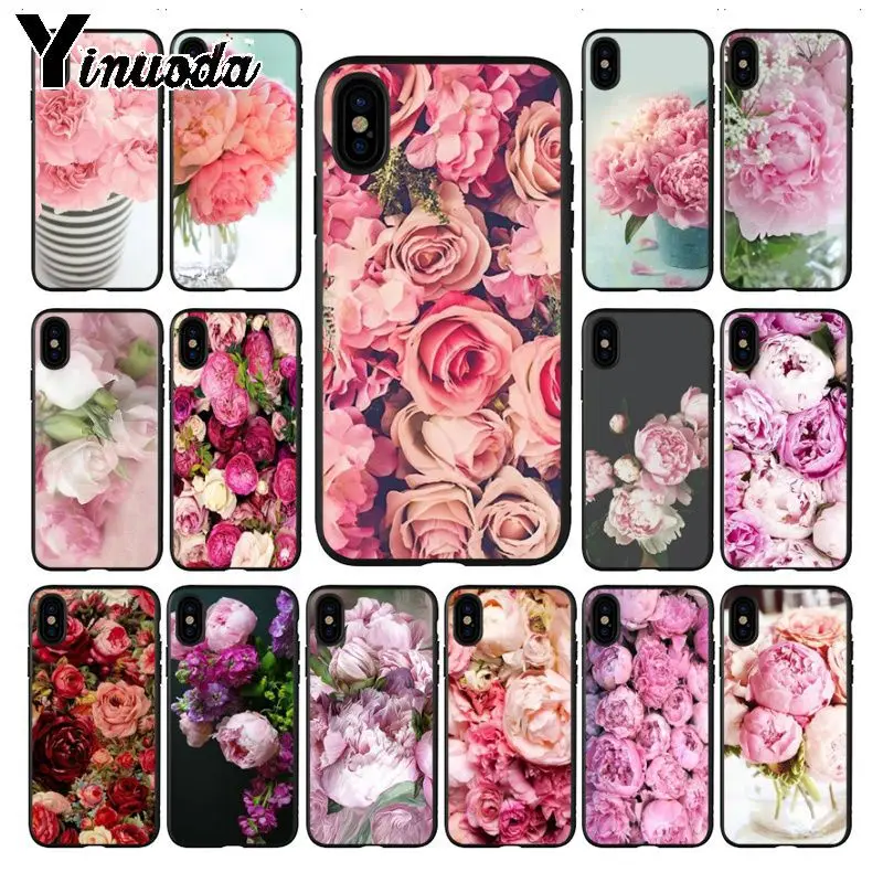 Yinuoda розовый цветок пион на вазе новое поступление черный чехол для мобильного