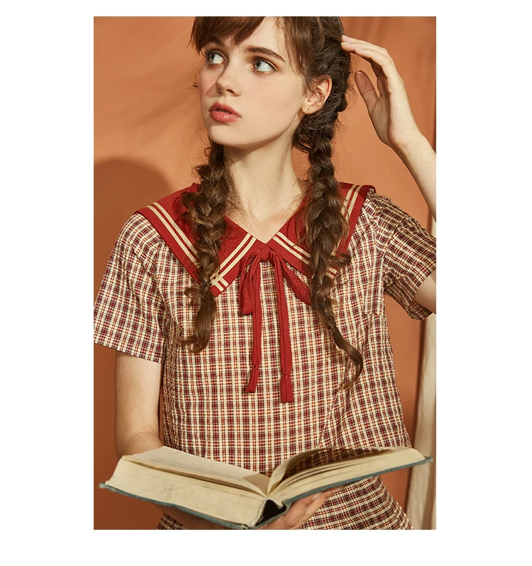 2018 Женская юбка в стиле &quotЛолита&quot новая клетчатая костюм из двух предметов |