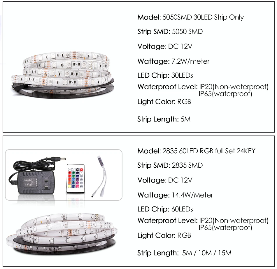 Светодиодный светильник DC 12 В RGB SMD 2835 5050 Гибкая Диодная лента 5 м 10 м 15 м 44Key полный комплект водонепроницаемый светильник ing