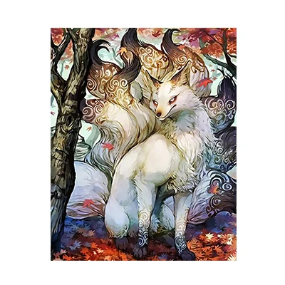 Картина из акрила, японская, 9-хвостая лиса, сделай сам, картина по номерам, ручная роспись, Безрамное, современное, настенное искусство, Рождественский подарок - Цвет: White