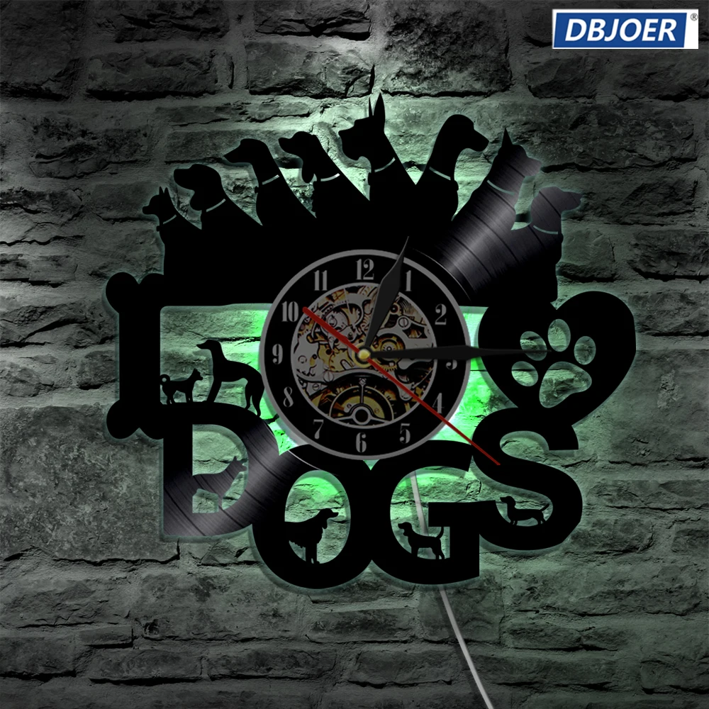 Настенный виниловый светодиодный светильник I Lover Dogs винтажные часы с записью LP