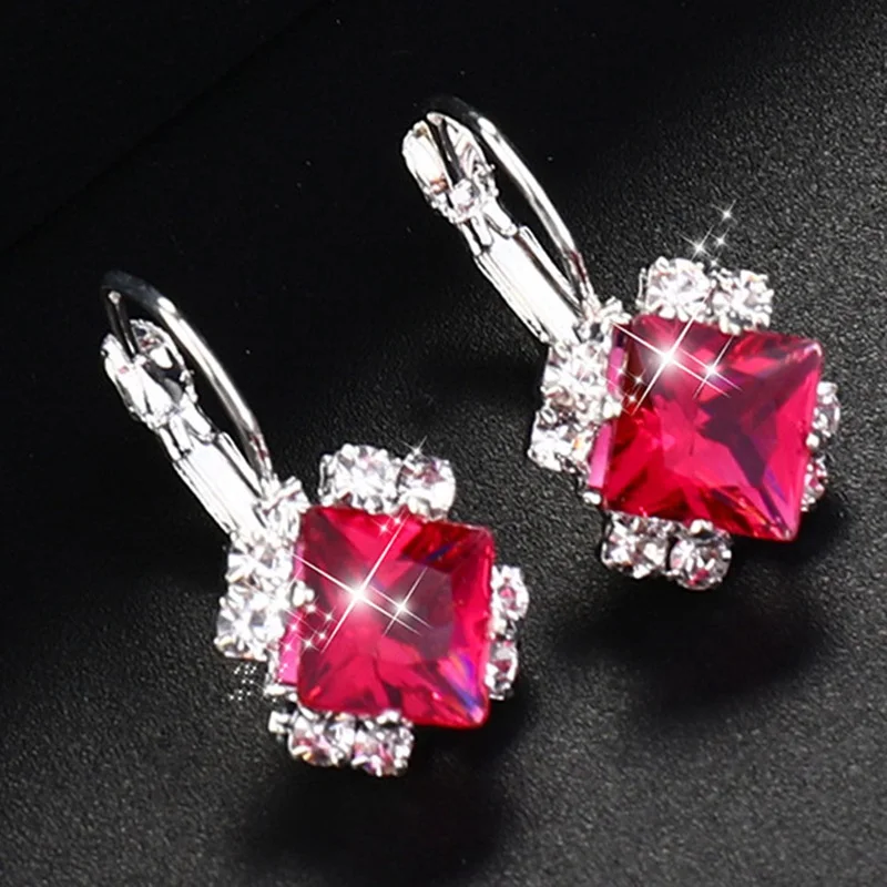 Модные серебряные квадратные висячие серьги фиолетового красного синего